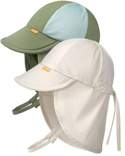Baby Sun Hat with Breathable Mesh, UPF 50+ Boys Girls Toddler Swim - color: Army Green + Apricot, size: 6-24 Months
