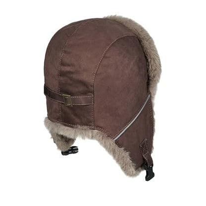 CLAPE Winter Trapper Hat with Ear Flaps, Warm Faux Fur Lined Windproof Snow Cap Aviator Hat with Reflective Strap - color: Pl2509-brown