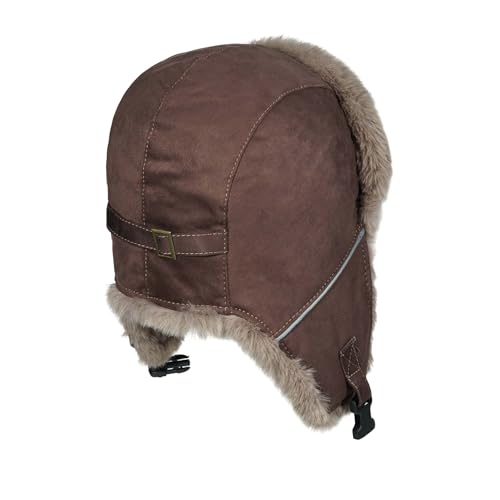 CLAPE Winter Trapper Hat with Ear Flaps, Warm Faux Fur Lined Windproof Snow Cap Aviator Hat with Reflective Strap - color: Pl2509-brown
