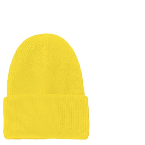 Beanie for Men and Women Beanie Hat Soft Winter Beanies Skull Caps Flanged Brimless Hat, Soft Plain Knit Hats - color: Yellow