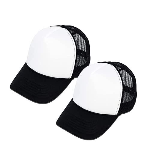 MR.R Sublimation Blanks Polyester Mesh Cap Mesh Hat Two Tone Trucker Summer Mesh Cap with Adjustable Snapback,2pcs per Pack - color: Black