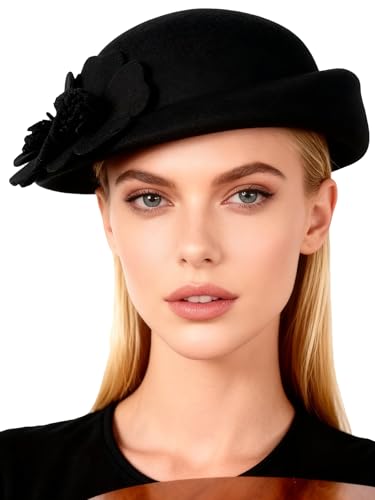 Women Wool Felt Ribbon French Fashion Vintage Millinery Beret Hats Top Cap Ladies Party Wedding Fedoras Chapeau - color: Black 4
