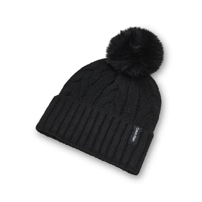 Calvin Klein Women's Cable Knit Beanie with Faux Fur Pom - color: Black