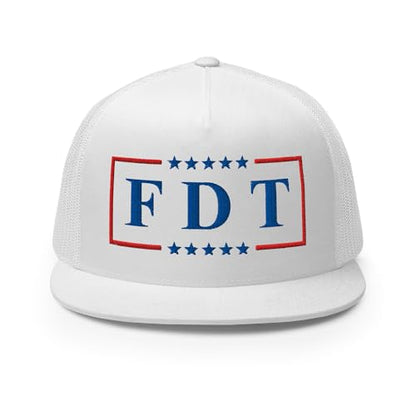 NX FDT Embroidered Flat Bill Trucker Hat High Crown Adjustable FDT Hat - color: White