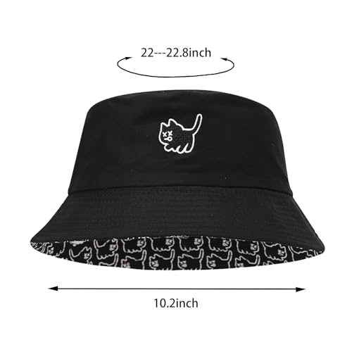 Bucket Hat for Women Men, Cotton Reversible Double Side Wear Sun Hats Beach Fisherman Hat - color: Adorable Kittens Black
