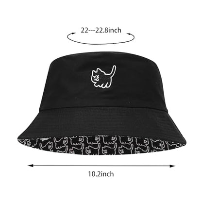 Bucket Hat for Women Men, Cotton Reversible Double Side Wear Sun Hats Beach Fisherman Hat - color: Adorable Kittens Black