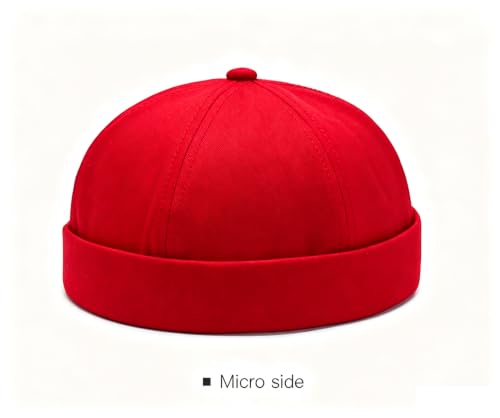 Gogobear Mens Brimless Docker Beanie Adjustable Rolled Cuff Sailor Cap - color: Red