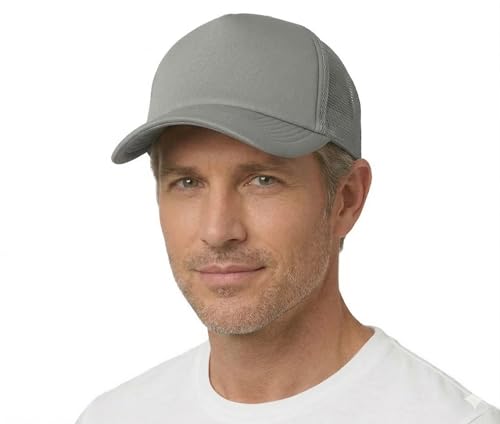 NYFASHION101 Plain Mesh Trucker Hat - Breathable 6-Panel Daily Snapback Cap, Customizable Ideal for DIY Embroidery & Patches - color: Light Gray