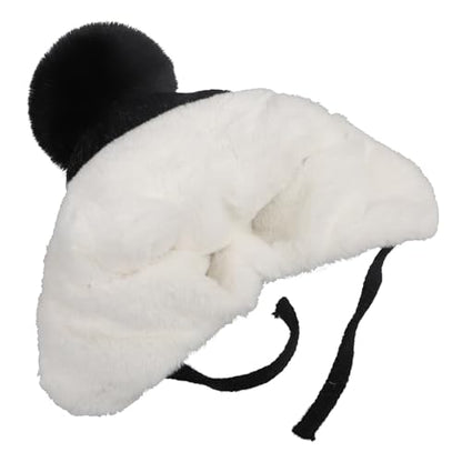IPENNY Women's Winter Faux Fur Lined Trapper Hat, Warm Knitted Beanie with Pom Pom & Earflaps, Warm Ski Cap for Cold Weather - color: Black