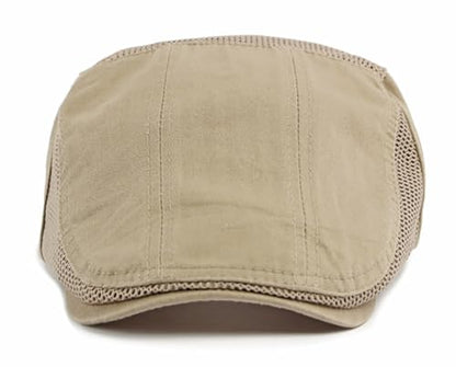 DIYDECAL Mens Cotton Mesh Newsboy Cap Flat Ivy Gatsby Hat Summer Driving Cabbie Cap - color: Khaki