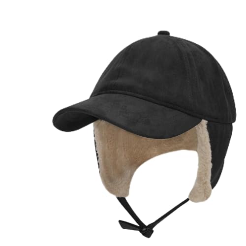 Women Winter Waterproof Earflap Trapper Hats Hunting Ski Hat Sherpa Baseball Cap Ear Flap Fashion Cap Aviator Hat - color: Black