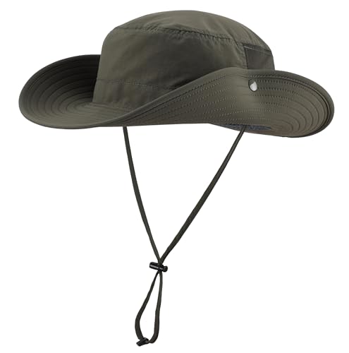 Connectyle Men's Sun Hat UPF 50+ Wide Brim Bucket Hats for Fishing Hiking Gardening Adjustable Boonie Hat Outdoor Safari Hats - color: Army Green