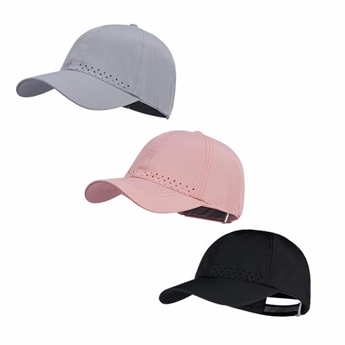 HH HOFNEN Women Quick Drying Baseball Cap Sun Hat Unstructured Golf Hat - color: #2 Black+light Gray+dark Pink