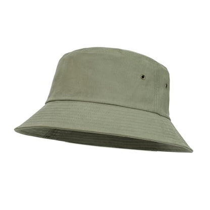 BOTVELA Men Cotton Foldable Flat Top Bucket Sun Hat - color: Army Green, size: 7 3/8-7 1/2