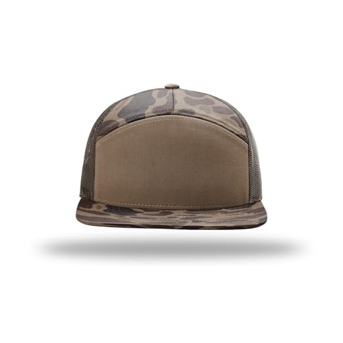 Richardson 168 Hi-Pro 7 Panel Adjustable Snapback Trucker Mesh Back Cap - color: Bark Duck Camo/Brown