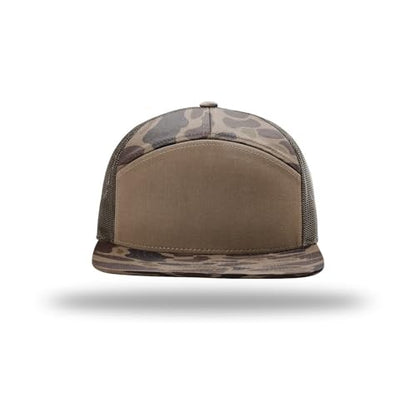 Richardson 168 Hi-Pro 7 Panel Adjustable Snapback Trucker Mesh Back Cap - color: Bark Duck Camo/Brown