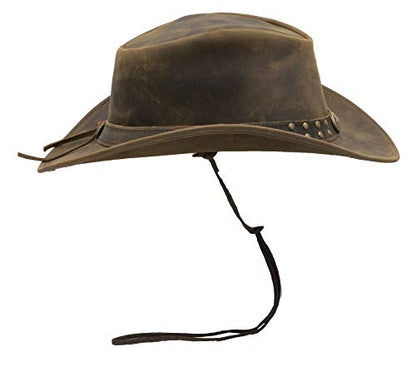 Walker and Hawkes Unisex Leather Cowhide Outback Two-Tone Brisbane Hat - Stylish Sun Protection, Breathable, Travel-Ready - color: Light Brown, size: X-Large