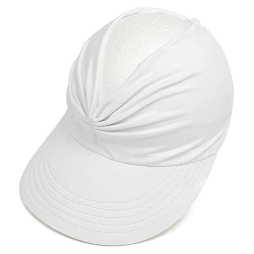 Muryobao Womens Sun Visor Hat Wide Brim Summer UPF 50+ UV Protection Beach Sport Cap - color: White