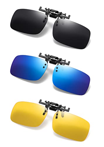 Clip on Flip up Polarized Lens For Prescription Glasses UV Protection Sunglasses (Clear lenses not Polarized) - color: Yellowgrengrey