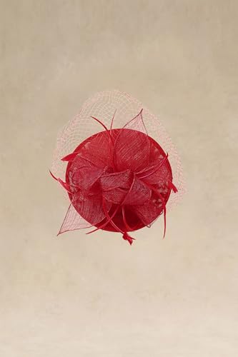 BABEYOND Fascinators Hats for Women Pillbox Kentucky Hat with Feather Veil - color: Red