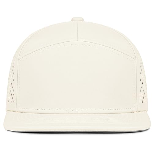 4 Inclusive Sizes Flat Bill Performance Trucker Hat Men Women, 7 Panel Snapback Running - color: 21.beige