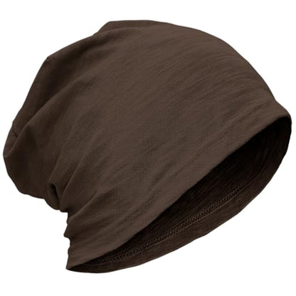 ROYBENS Lightweight 100% Cotton Slouchy Summer Beanie Men Women, Chemo Cap - color: 1pc Dark Coffee, size: Medium