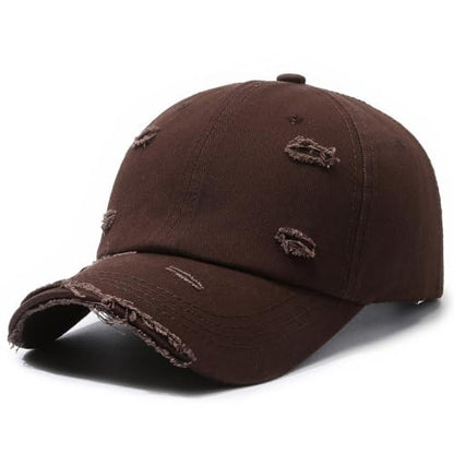 Unisex Distressed Baseball Cap Classic Plain Cotton Dad Hat Adjustable Golf Runing Hats - color: Brown