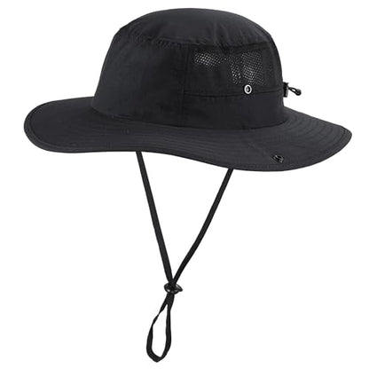 Home Prefer UPF50+ Mens Sun Hat Wide Brim Womens UV Protection Beach Bucket Hat for Fishing Hiking Snap Up Cowboy Hat - color: Black