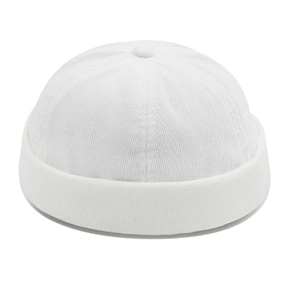 Unisex Stylish Rolled Cuff Skull Cap Adjustable Brimless Hat - color: White