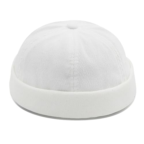 Unisex Stylish Rolled Cuff Skull Cap Adjustable Brimless Hat - color: White