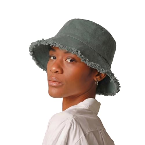 CHOK.LIDS Frayed Bucket Hat Washed Cotton Floppy Wide Brim Boonie Cap - color: Charcoal