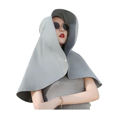 Wide Brim Sun Hat Balaclava Packable Neck Gaiter Lightweight Shawl for Women Summer Hat Beach Outdoors - color: Gray