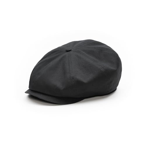 Sterkowski Shelby Paperboy Hat | 100% Softened Cotton Newsboy Cap for Men | 8 Panel Peaky Style - color: Black, size: 7 5/8