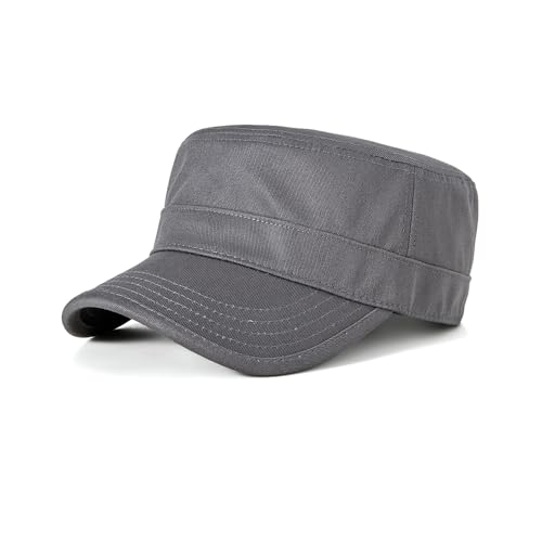 M,XL, XXL Military Hat, Big Head 22"-25" Cadet Army Cap for Men, Solid Cotton Flat Top Cap for Outdoor - color: Dark Gray, size: Medium