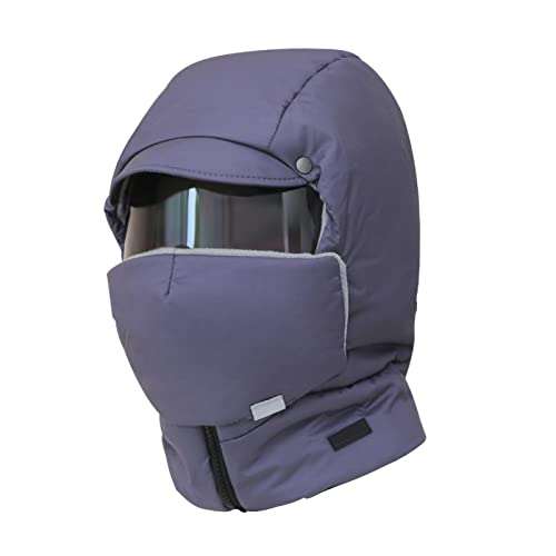 4 in 1 Ski Trapper Hat with Hooded Windproof Face Mask Thermal Plush Fleece Lined Trapper Hat Ski Cap - color: Grey