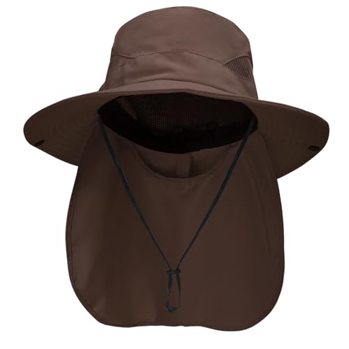 NPQQUAN Sun Hats for Men Women with Neck Flap UPF 50+ UV Protection - color: Brown（neck Flap）