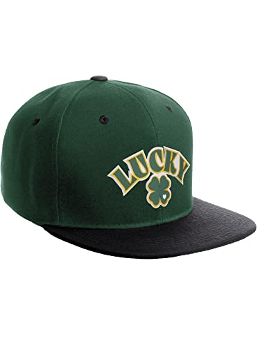 Daxton Classic Snapback St.Patrick Day 3D Lucky Clover Flat Bill Visor Hat - color: Hunter Green Black, style: Lucky Clover