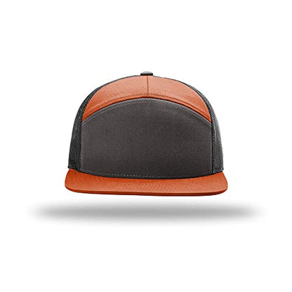 Richardson 168 Hi-Pro 7 Panel Adjustable Snapback Trucker Mesh Back Cap - color: Charcoal/Burnt Orange/Black