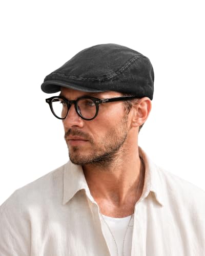 Clakllie Cotton Newsboy Cap Lightweight Short Brim Golf Flat Cap for Men Vintage Ivy Irish Hat Classic Gatsby Driving Beret - color: Nb2607-black