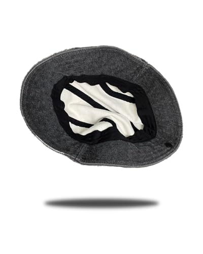Women Denim Bucket Hat Brim with Floral Foldable Versatile Cap - color: Black