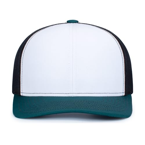 Pacific Headwear Contrast Stitch Trucker Snapback - color: White/Light Charcoal/Dark Teal