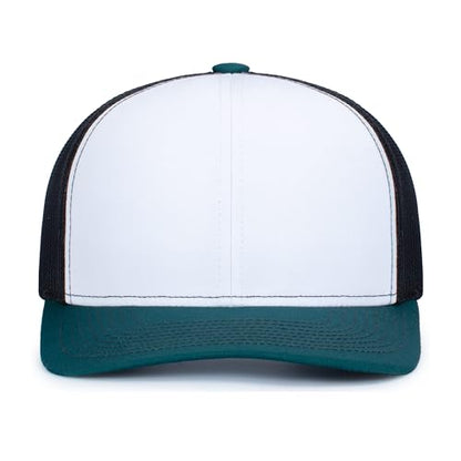 Pacific Headwear Contrast Stitch Trucker Snapback - color: White/Light Charcoal/Dark Teal