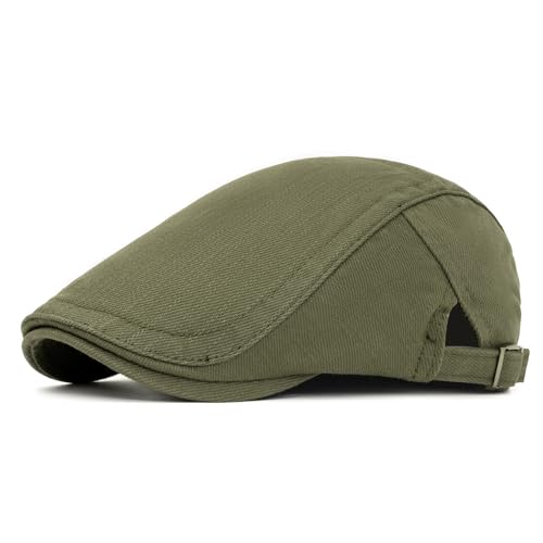 meioro Men's Cotton Newsboy Hat Striped Texture Adjustable Flat Cap - color: Green