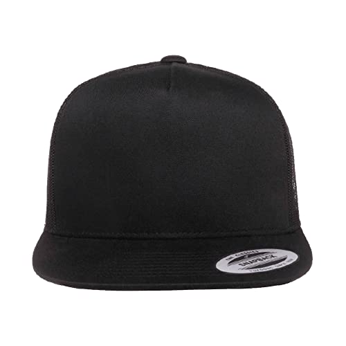 Yupoong 5-Panel YP Classic Trucker Cap | High Profile Flat Visor Snapback - color: Black