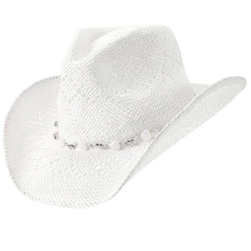 Straw Cowboy Hat for Men and Women Cowgirl Cowboys Cowgirls Woven Crease for Western Gift Gifts - color: Brown Write Four