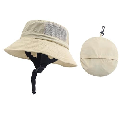 Summer Mesh Surf Hats Surf Bucket Hat with Strap Waterproof Sun UPF 50+ Sun Hats for Surfing, Boating, Water-Sports - color: Mg-ddbdclm2529-beige