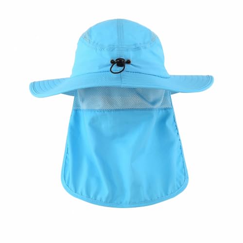 Home Prefer UPF 50+ Sun Hat with Neck Flap Wide Brim Fishing Hat for Men - color: Aqua Blue