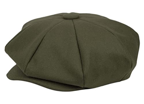Oversized Men's Super Big 100% Wool 8 Panel Applejack Newsboy Cabbie Gatsby 20 Generation Hats (Not a Regular Apple hat) - color: Solid Olive