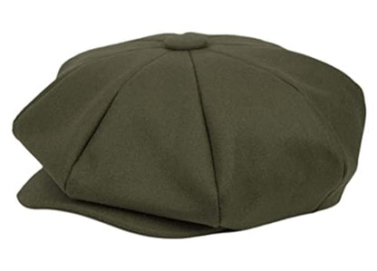 Oversized Men's Super Big 100% Wool 8 Panel Applejack Newsboy Cabbie Gatsby 20 Generation Hats (Not a Regular Apple hat) - color: Solid Olive