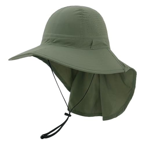 Sun Hats for Men Women with Neck Flap UPF 50+ UV Protection Wide Brim Bucket Hat Safari Hiking Fishing Hats - color: Green